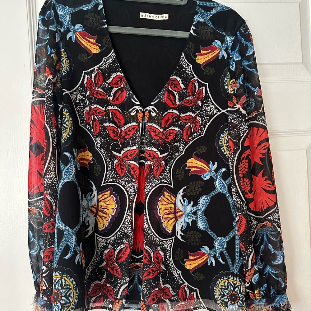 Alice + Olivia Women's Floral Top - Black, Red, Blue